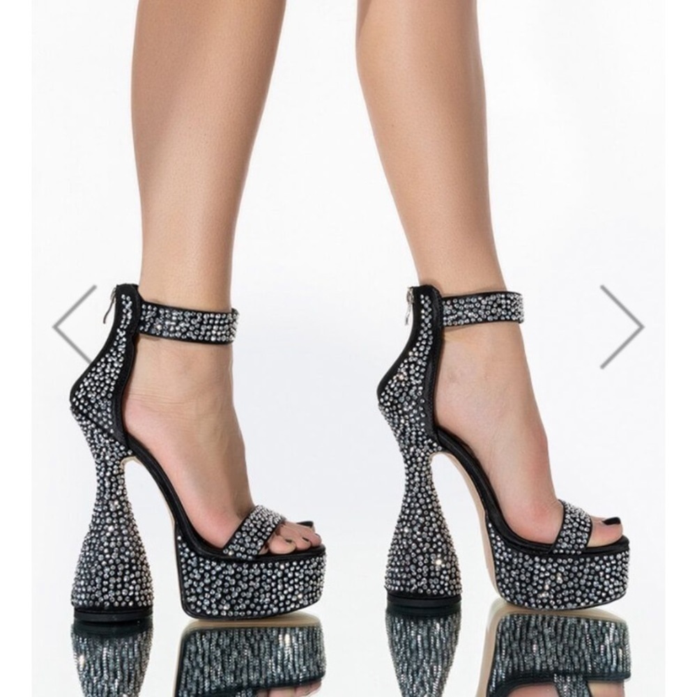 - Platform sculptural chunky block heels rhinestone crystals!